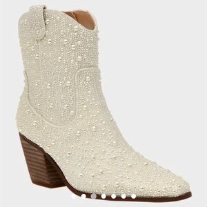 Betsey Johnson Pearl Rhinestone Cowboy Booties